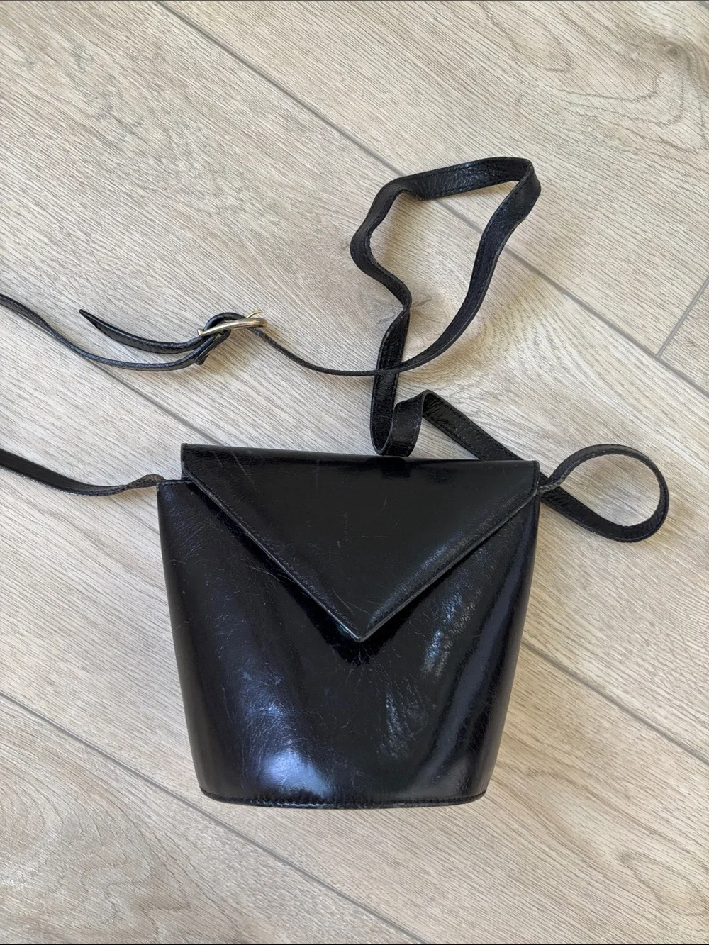 Vintage Leather MCM Black Moto Grunge Structured Adjustable Crossbody Purse